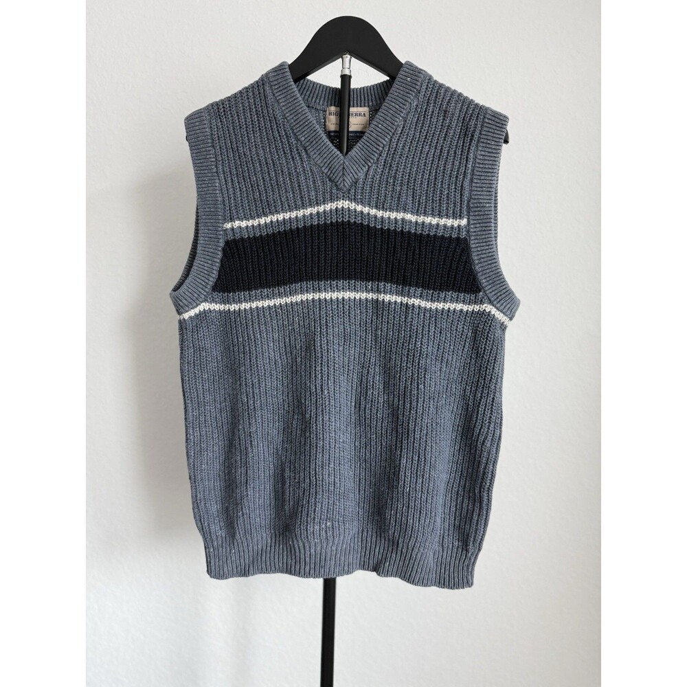 Vintage High Sierra Men’s V-Neck Sleeveless Sweater Medium Blue Fair-isle